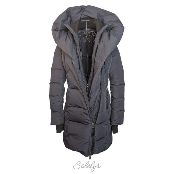 Mackage Kay Down Water Resistant Long Hooded Signature Collar Coat Navy Blue XS - Picture 10 of 14